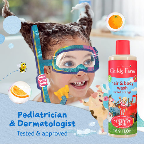 Childs Farm Kids Hair & Body Wash - Organic Sweet Orange for Dry, Sensitive Skin, 16.9 Fl Oz