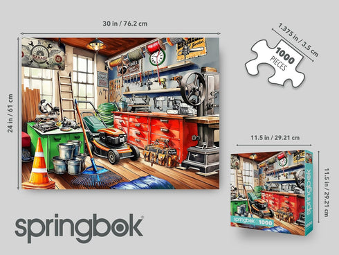 1000 Springbok Tool Man's Garage Piece Puzzle for Adults - Colorful Garage Filled with a Handyman's Gear