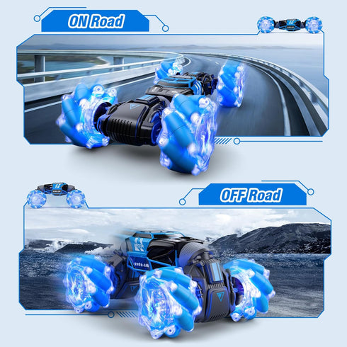 Powerextra Pro 6-12 2.4GHz 4WD 360 Gesture RC Car, Gesture Sensing RC Stunt Car Toys with Lights & Dance for Kids yr