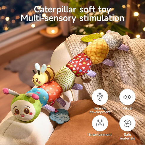 0 3 6 9 12 Tummy TUMAMA Baby Toys for Months, Caterpillar Sensory Toy, Infant Baby Stuffed Animal Activity Soft Toys