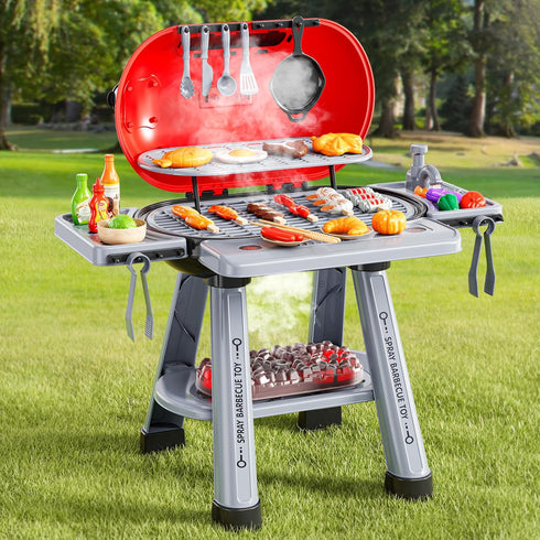 NIPLOOOW Set, Playset 2-Layer 3 4 5 6 7 8 Kids Kitchen Toy Kids BBQ Grill Kitchen with Smoke, Sound & Light, Barbecue