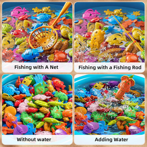 NIPLOOOW 3 4 5 6 Pool Fishing Toys Games, Water Table Bathtub Toy with Inflatable Pool Pole Rod Net Plastic Floating