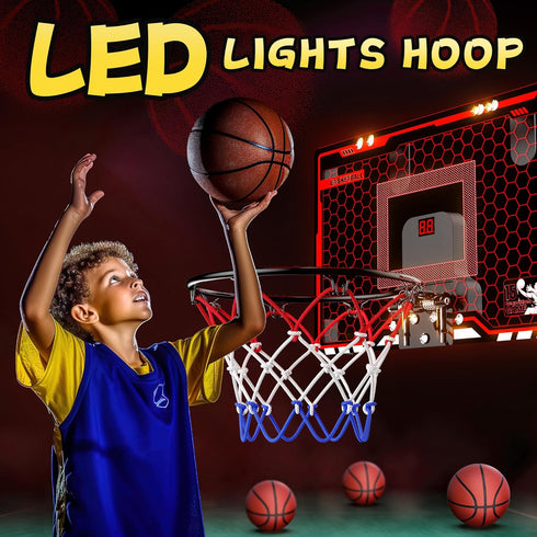 HopeRock Indoor Basketball Hoop for Kids, Over The Door Mini Hoop with LED Scoreboard