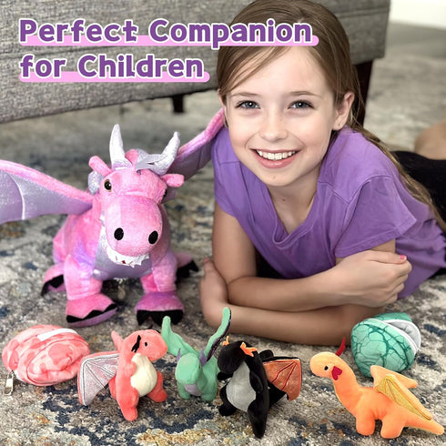 7 21.6 inch 4 2 Muiteiur Piece Dragon Stuffed Animals, Soft Plush Pink Dragon with Baby Toys and Eggs, Gift for Kids