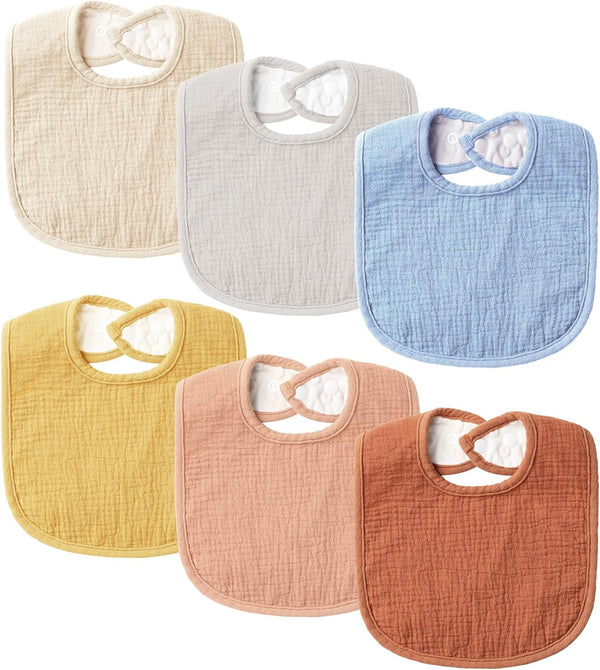 POIKSHARK 6-Pack Muslin Baby Bibs for Unisex Boys Girls, Cotton Baby Drool