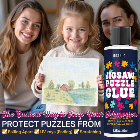 200ML 3000/4500/5000 Jigsaw Puzzle Glue Clear with Applicators, Non-Toxic, Quick Dry & Water-Soluble for Adults, Puzzle