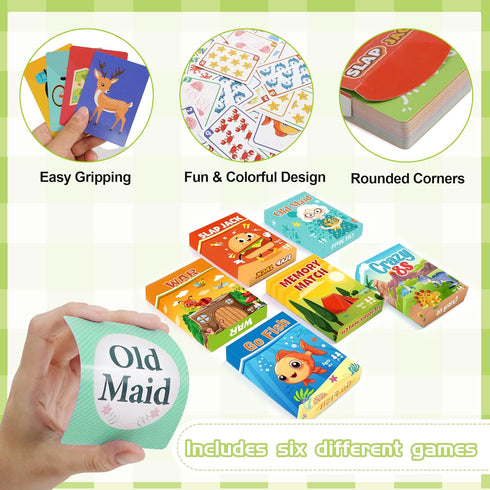 8s,War-6 Pack Card Games for Kids, Go Fish,Old Maid,Memory Match,Slap Jack,Crazy Classic Fun & Educational Games