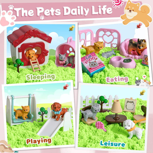 2.2lbs 3 4 5 6 7 8 KNASON Cat and Dog Sensory Bin,Play Sand Kit for Girls and Boys with Sensory Sand and Sand Box,Pet