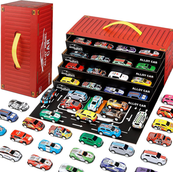 Bublonics 48pcs Pull Back Cars Set,Alloy Racing Car Toys,Bulk Mental Trucks Toy Vehicles
