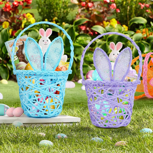 6 6 Pieces Easter Egg Baskets - Handmade Colors Bunny Ears Easter Baskets for Easters Theme Garden Party Favors, Easter