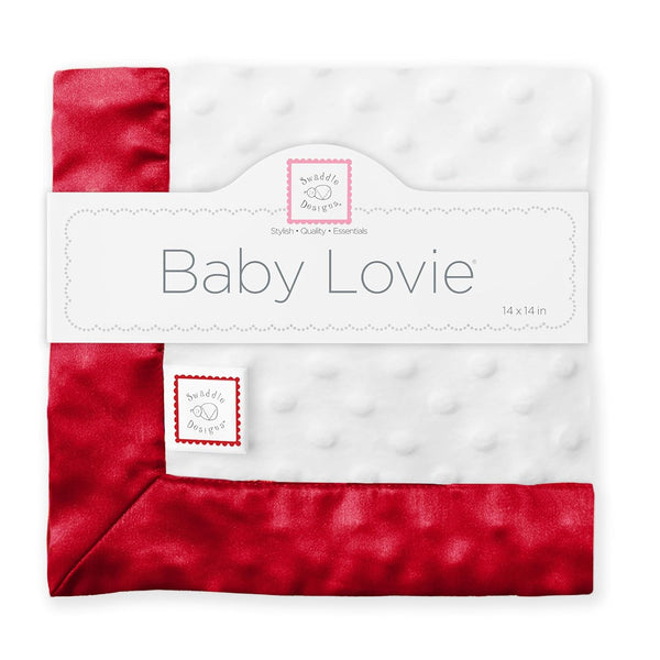 SwaddleDesigns Baby Lovie, Small Security Blanket, Plush Dots with Satin Trim, Red, 14 x 14 inches