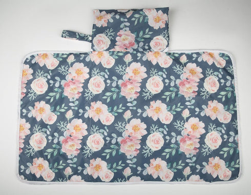 Portable Baby Diaper Changing Mat Pad, Foldable Washable Waterproof Play Mat, 30"x18.5" for Girls (Flowers)