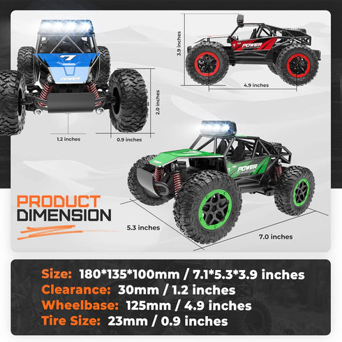 BEZGAR TB201 1:20 Scale RC Cars, High Speed Electric Toy Off Road Vehicle Monster Truck with LED Headlight for 8-12