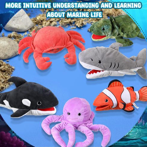 6 Stuffers(Sea,11.81 inches/ 30 cm) Liliful Pieces Animal Hand Puppets Kids Hand Puppets with Working Mouth Animal