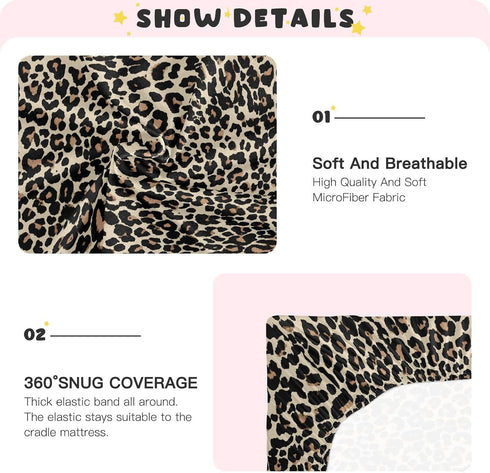 CaTaKu Crib,28"x 52" Baby Crib Sheets Brown Leopard Animal Print Mini Crib Sheets Fitted for Girls Boys,Neutral Soft