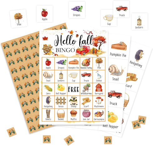 Fall Bingo Game Cards, Autumn Bingo Games for Adults, Thanksgiving Party Birthday Decor Favors