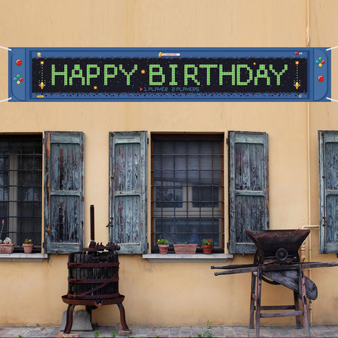 Large Video Game Happy Birthday Banner 9.8 x 1.6 ft Game on Birthday Party Decorations Level up Gaming Theme
