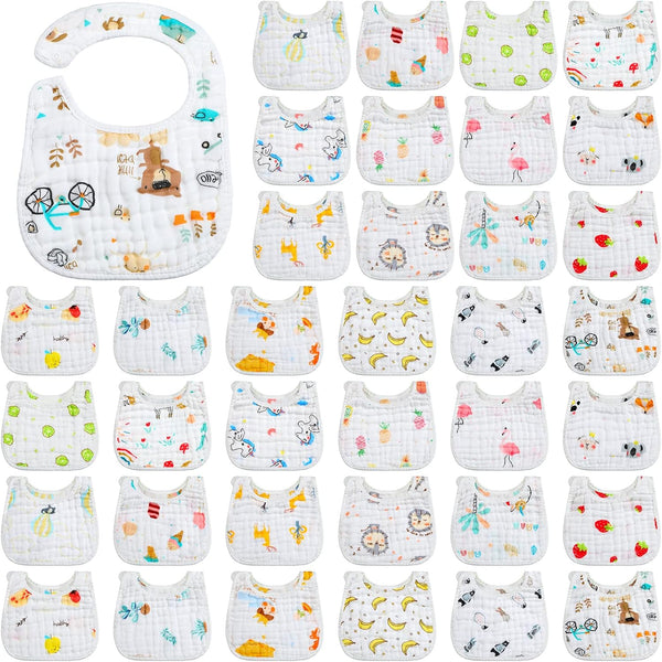 Hicarer 36 Pack Muslin Baby Bibs Bulk Adjustable Newborn Toddler Drool Snap