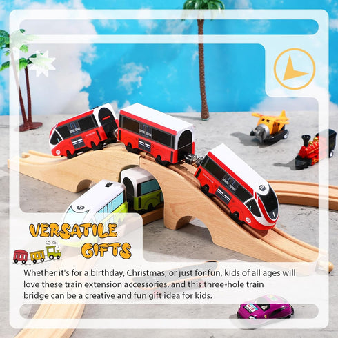 Liliful Wooden Train Track Bridges and Tunnels Expansion Wood Train Track Pieces Accessories for Most Major Toy Trains