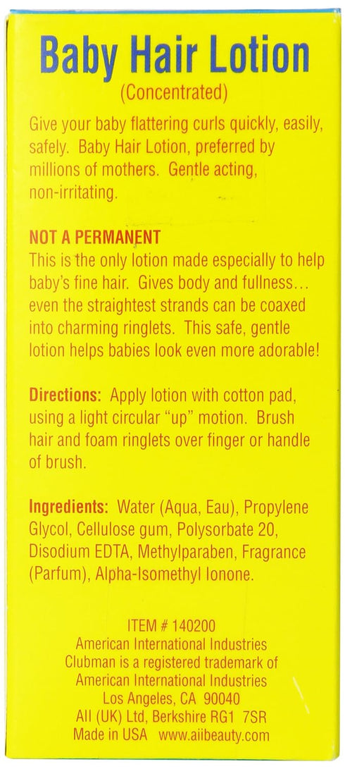 2 oz Clubman Baby Hair Lotion Concentrated Formula for Beautiful Curls, Gentle & Non-Irritating Hair Cream for Infants