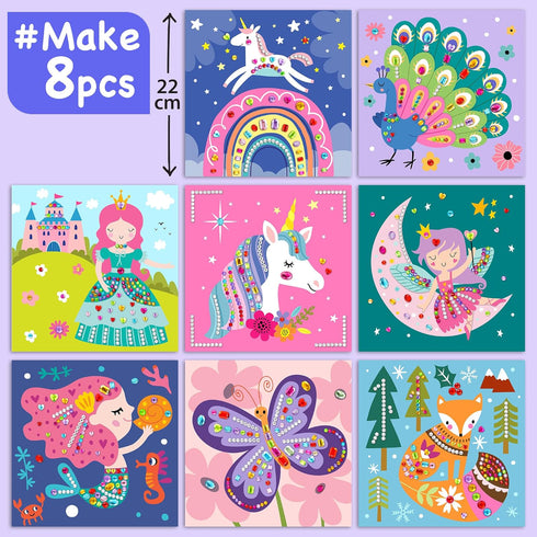 8 990+ 3-8 EZCRA Easy Arts and Crafts for Kids - Fun Gem Sticker Kit - Unicorn Princess Themes, Stickers - Gem Art
