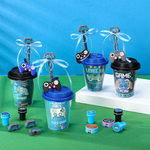 Watersay 218 Set Pcs Video Game Party Favors Includes Drink Cup with Lid Game Card Pencil Sharpener Eraser Stickers
