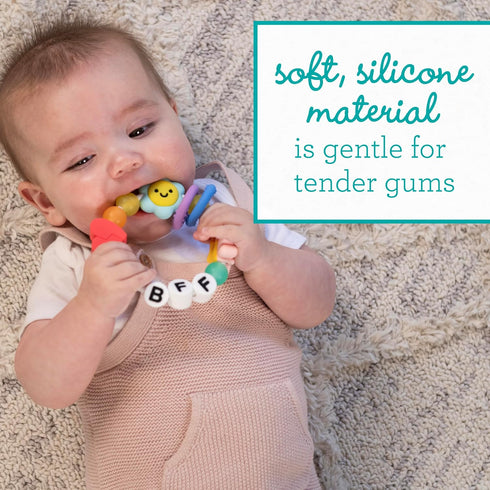 Infantino BFF Friendship Baby Teether Soft Silicone Baby Teething Toy with Textures, Bright Colors, and Easy-Grip