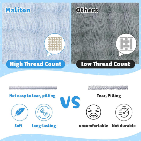 Maliton 6 Pack Muslin Burp Cloths for Baby Girls, Large 20''x10'', 100% Cotton, Absorbent & Soft