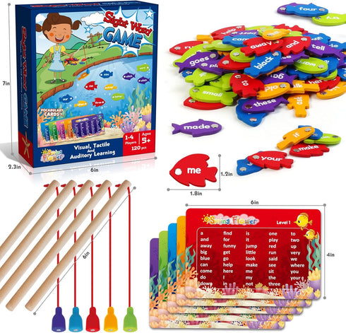 SpringFlower Wooden Magnetic Sight Word Fishing Game - Educational Toy for 3-6 Year Old Kids, Boys & Girls, Homeschool