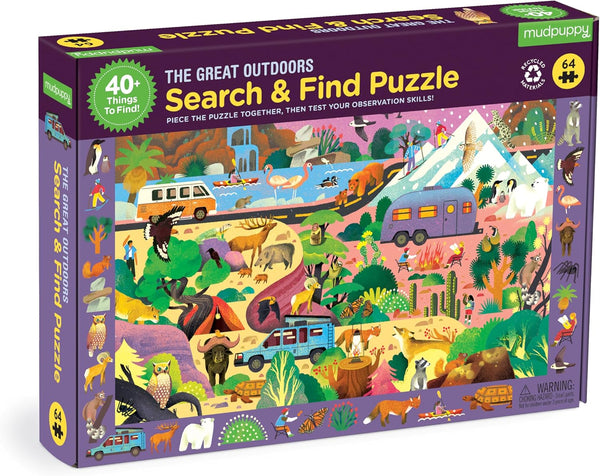 Mudpuppy The Great Outdoors 64 Piece Search & Find Puzzle – Diverse Wildlife and Over 40 Hidden Images, Ages 4+