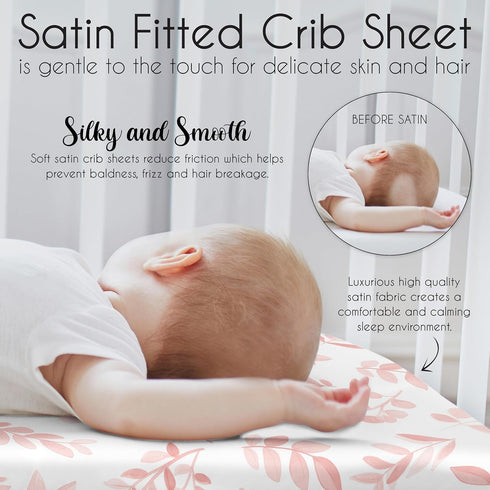 Sweet Jojo Designs Blush Pink and White Floral Leaf Girl Baby Satin Fitted Crib Sheet Infant Newborn Nursery Toddler