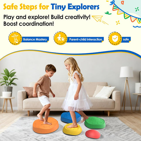 voopark 5 Pack 3-6, Stepping Stones for Kids - Non-Slip Balance Stepping Stones, Sensory Outdoor Toys for Toddlers Age