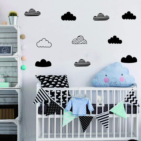 24 Pcs/Set Clouds Decal Vinyl Wall Sticker - Kids Room Nursery Decoration, Black Mural Art Decor for Bedroom