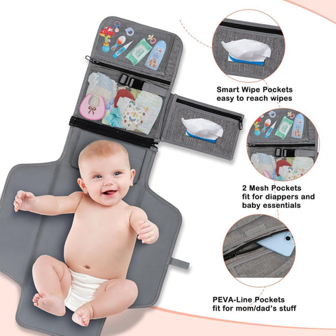 Vasttron Portable Diaper Changing Pad, Newborn Diaper Changing Pad Baby Changing Pad with Smart Wipes Pocket Waterproof