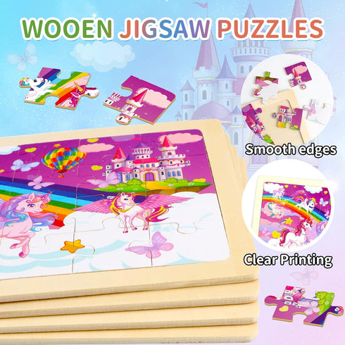 Sticeard 4-6,Unicorn Puzzles,24pcs 3-5,4 Pack 3 4 5 Wooden Puzzles for Kids Ages Princess Mermaid Fairy Kid Puzzles