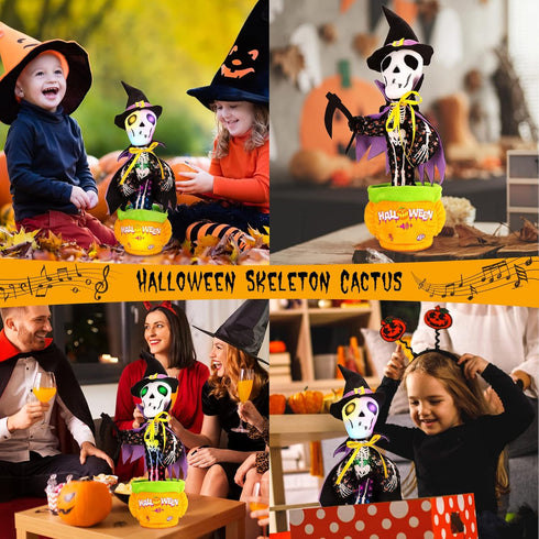 Emoin Halloween Skeleton Dancing Cactus - Mimicking Toy, Talking Skull Cactus Repeats What You Say, Halloween Decor