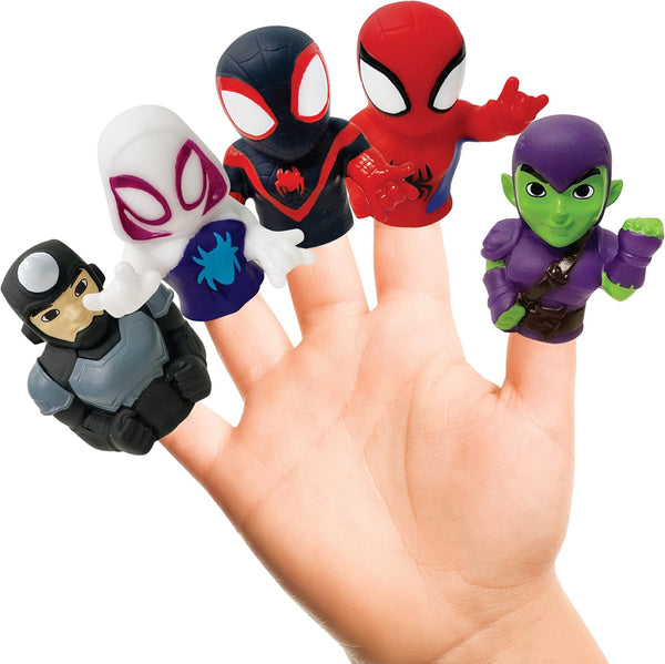 Spidey & His Amazing Friends 5 Piece Finger Puppet Set - Educational, Bath, Party Favors, Floating Pool Toys