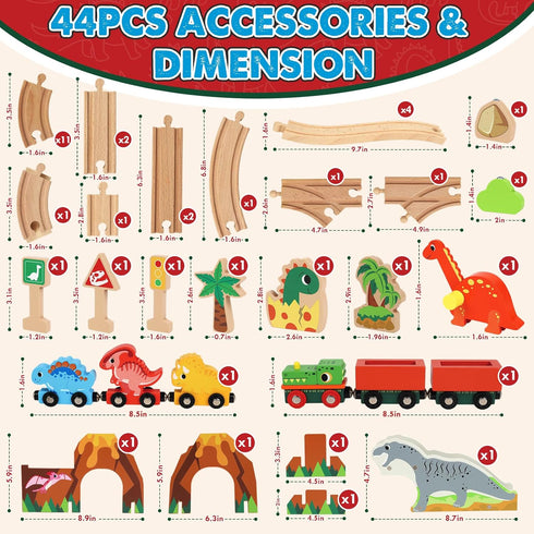 Lehoo Castle Wooden Train Set, Dinosaur Wooden Train Track Set for Toddlers 2-4, Fits Thomas and Brio