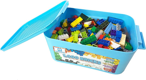 Brick Loot 1,000 Building Blocks with Storage Box Organizer, Fun Toy Bricks for Kids & Adults 6 Year Old+, Compatible