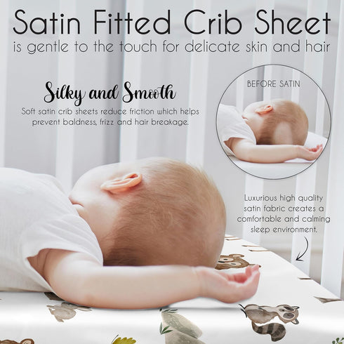 Sweet Jojo Designs Woodland Forest Animals Boy Girl Gender Neutral Unisex Baby Satin Fitted Crib Sheet Infant Newborn