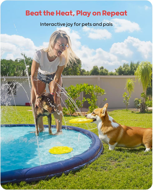 67" 0.52mm Summer QPAU Splash Pad with Flying Disc for Dogs & Kids Extra-Thick Non-Slip Sprinkler Pool, Leakproof Water