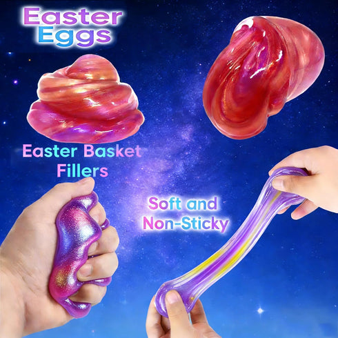 BSINHTIY 12 Pack Galaxy Slime Eggs Toys Kit,Super Soft, Non-Sticky Texture,Easter Eggs Ideal for Birthday Gifts