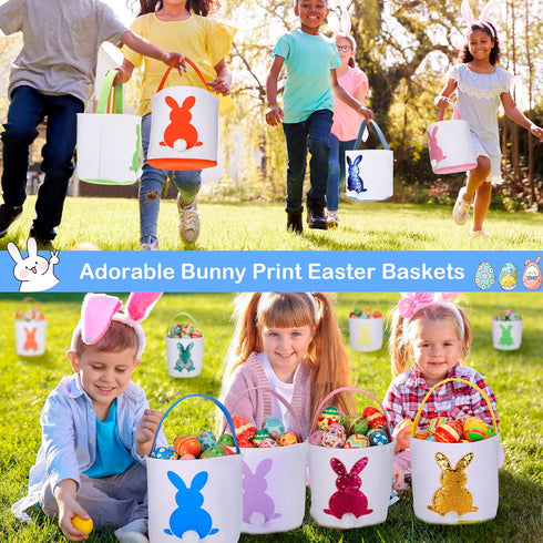 12 Jexine Pcs Easter Bunny Basket Bags Bulk for Kids Gift Bucket Easter Eggs Hunt Basket with Handle Rabbit Fluffy