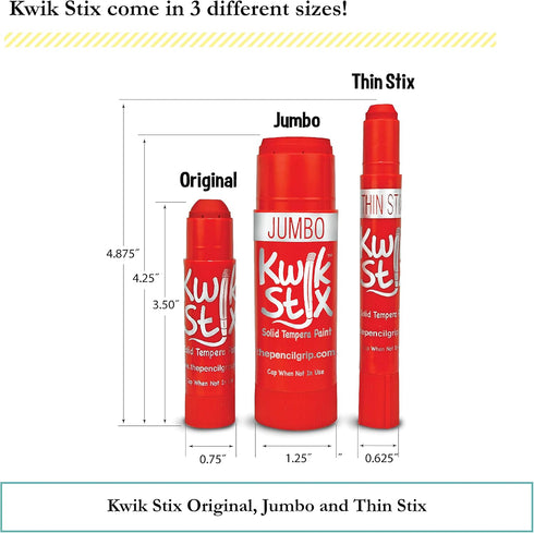 Kwik Stix Solid Tempera Paints, Thin Stix Paint Pens - 12 Classic Colors for Children, 12 Pack - TPG-608