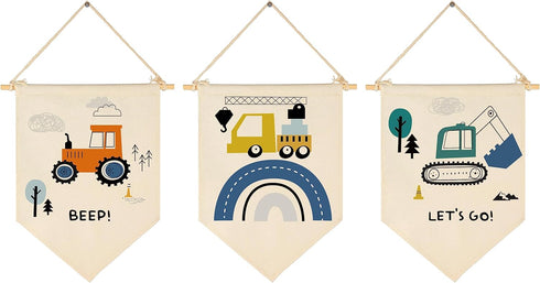 GEANHIL Transport,Construction,Vehicle Construction,Truck Nursery Decor-Flag Decor Gift for Baby Boys Newborn Kids-Banner Pennant