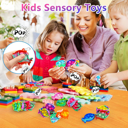 Pop Fidget Toys Bulk, 30 PCS Cute Fish Mini Pop Keychain Sensory Fidget Toy Pack for Kids Classroom Prizes Birthday
