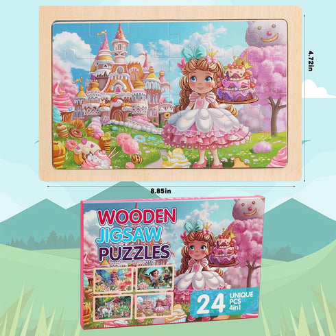 MAX JHQIQU 4 Sets Set 24 3-5, 4-6, 3 4 5 6 of Wooden Puzzles, Each has Pieces, Including Castle Unicorn Princess