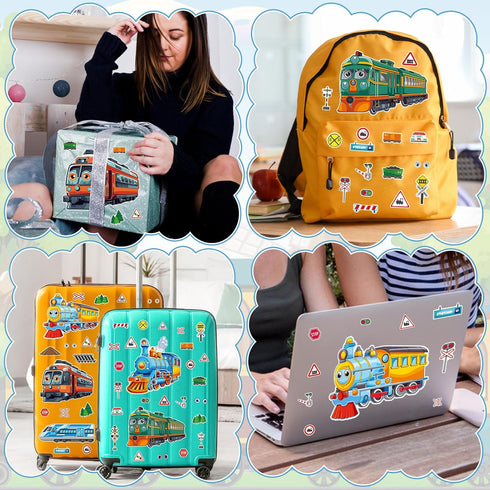 Auzesto 24 Sheets Make Your Own Train Stickers, Funny High-Speed Train Make a Face Stickers DIY Trains Mix and Match