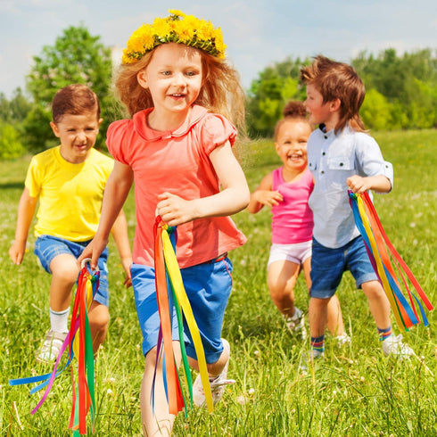 WILLBOND 3 Pieces Rainbow Hand Kite Ribbon, Dancing Ribbon Streamer with Wood Ring Educational Toys