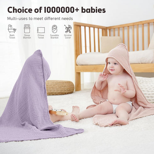 2 Pack 100% 30x30 Inch Susurration Hooded Baby Towels for Newborn Muslin Cotton Towel for BabiesHighly Absorbent